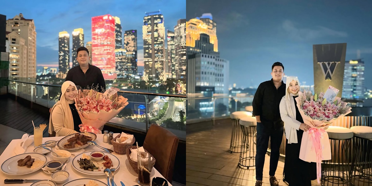 Portrait of Syifa, Ayu Ting Ting's Younger Sister, Celebrating 3rd Wedding Anniversary, Receives a Large Flower Bouquet and Luxurious Dinner