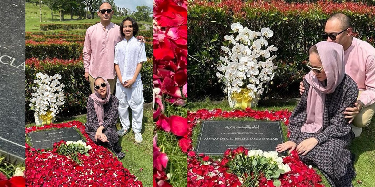 Portrait of Tiko Aryawardhana accompanying BCL to visit Ashraf Sinclair's grave, accompanying wife and stepchild