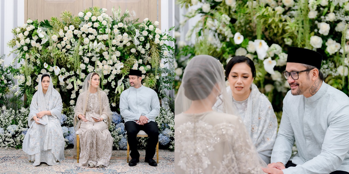 7 Portraits of Tora Sudiro and His Ex-Wife Sitting Side by Side During the Religious Ceremony Before Their Child's Wedding