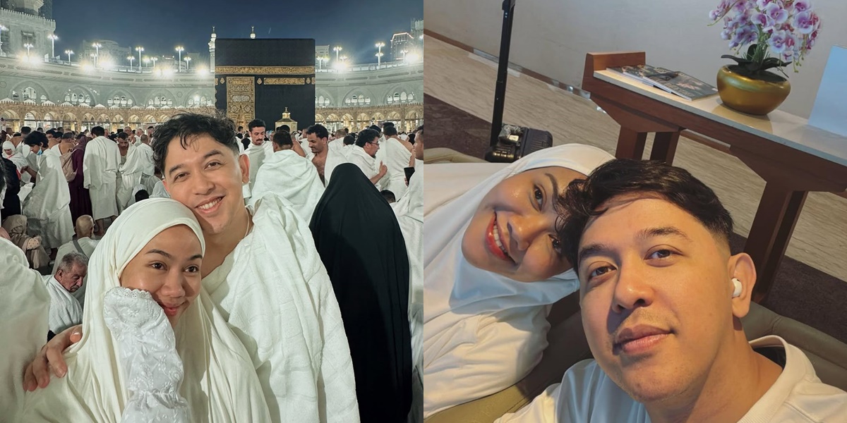 Portrait of Yura Yunita Wearing a Hijab While Performing Umrah with Her Husband and Friends