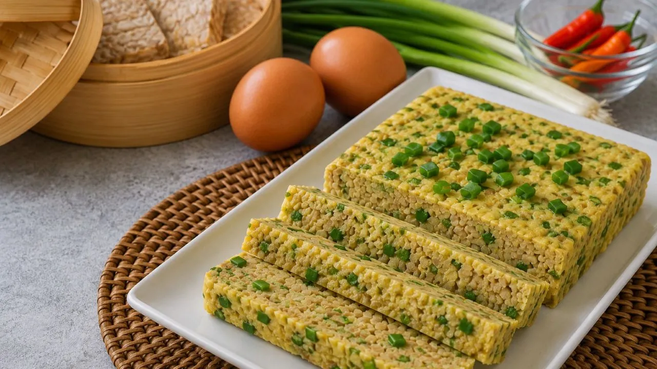 Steamed Tempe with Egg and Green Onion Recipe, Simple Side Dish that is Easy to Make