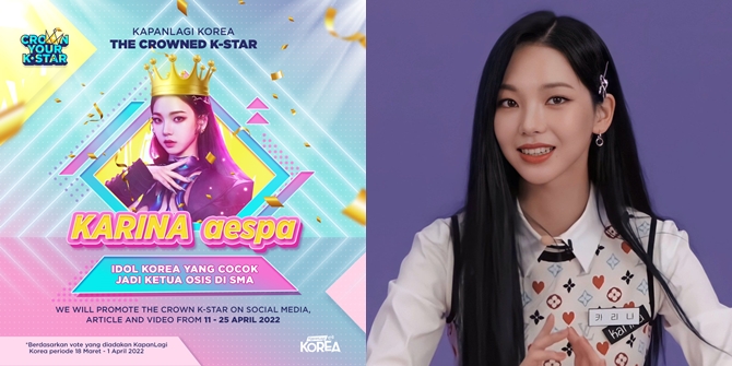 Congratulations! Karina aespa as THE CROWNED K-STAR KapanLagi Korea | 'AU Karina The Beloved Head of OSIS & Mysterious Senior'