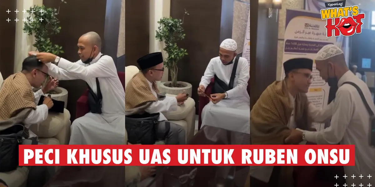 Ustaz Abdul Somad Gives a Cap & Prayer Beads to Ruben Onsu During Umrah in the Holy Land