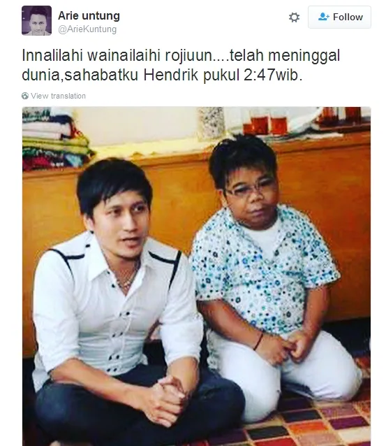 Arie berduka karena kehilangan sahabatnya ©twitter/ariekuntung