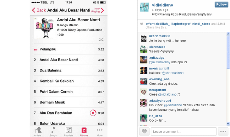 Playlist Vidi Aldiano @ Instagram/Vidialdiano