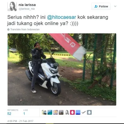 Hito jadi driver ojek online?