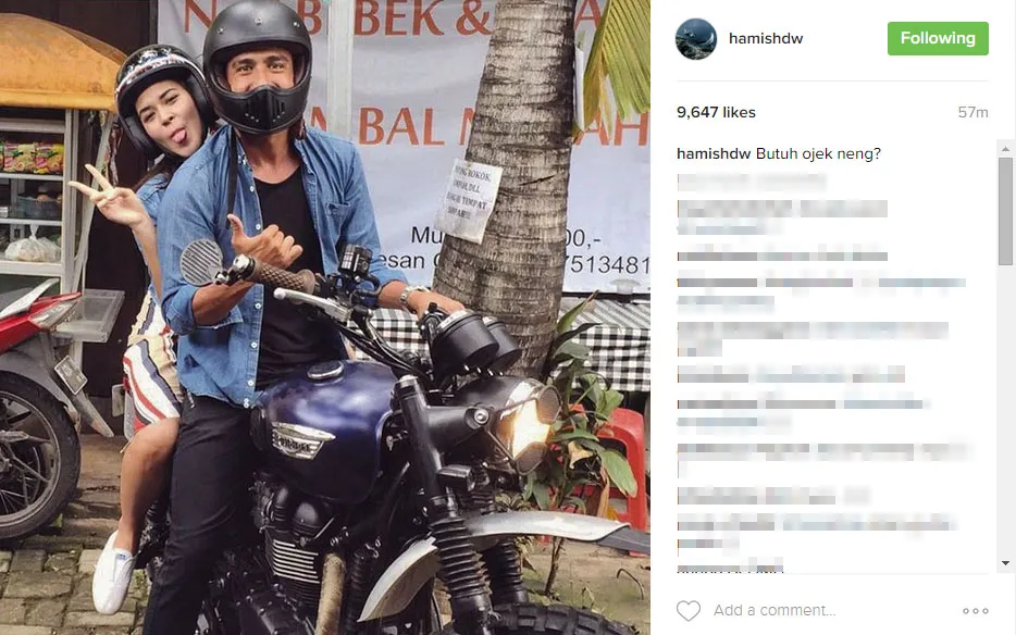 Hamish Daud berboncengan dengan Raisa © instagram.com/hamishdaud