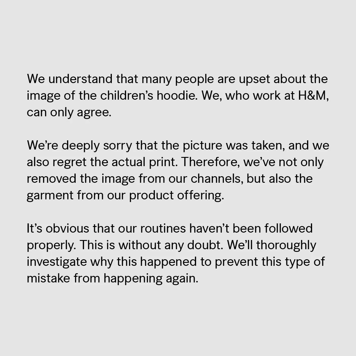 Permnintaan maaf oleh H&M. © Twitter/hm