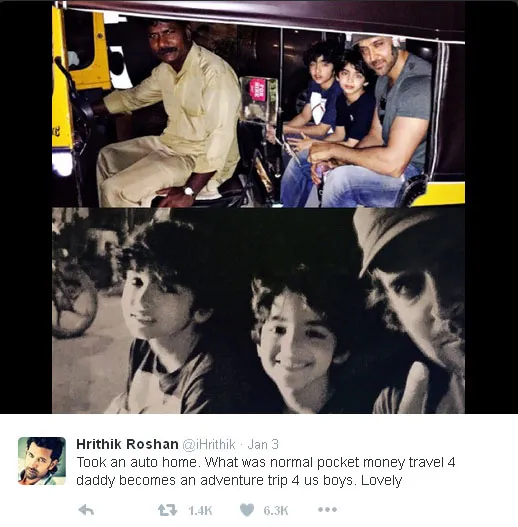Pulang nonton film, Hrithik dan putranya pulang naik bajaj © Twitter.com/iHrithik