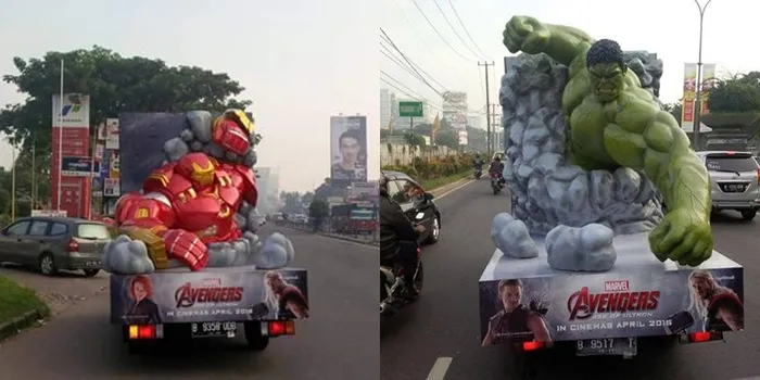 Hulkbuster dan Hulk keliling Kota Jakarta © twitter.com/theavengersindo