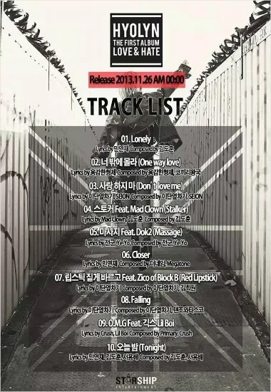 Cover album LOVE & HATE dan daftar lagu ©soompi.com