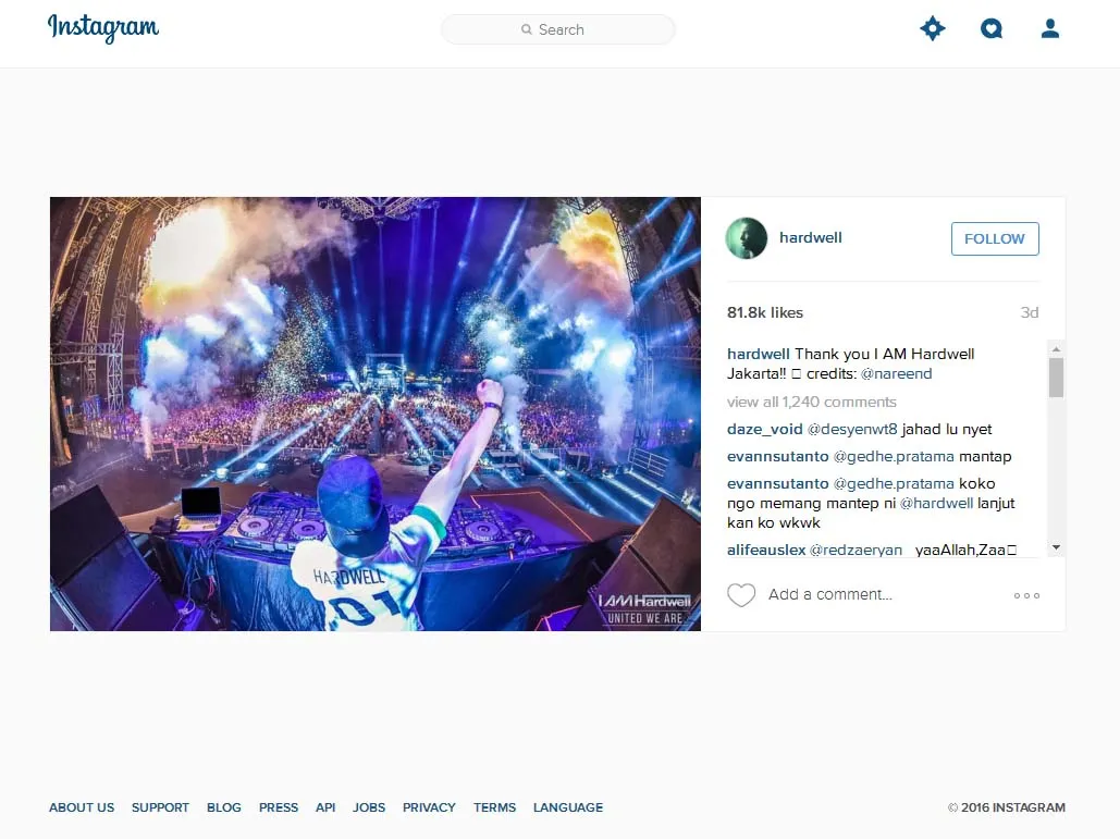 Non-stop 3 jam! Hardwell sukses hibur 7.500 penonton di Jakarta © instagram.com/hardwell