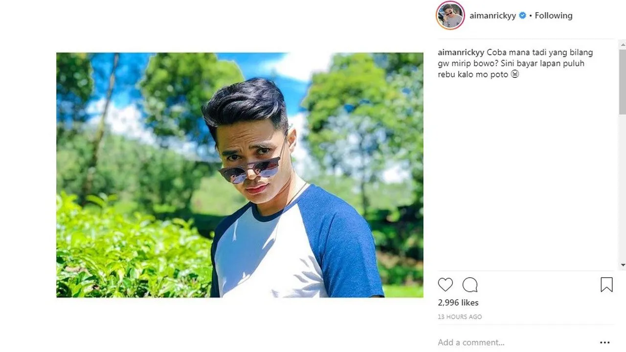 Aiman Ricky dibilang mirip Bowo Alpenliebe tapi malah beri tanggapan lucu © instagram.com/aimanrickyy