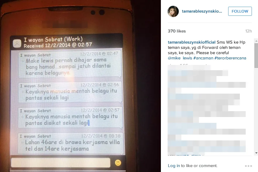 Tamara Bleszynski mengingatkan Mike Lewis untuk hati-hati/©instagram.com/tamarableszynskiofficial