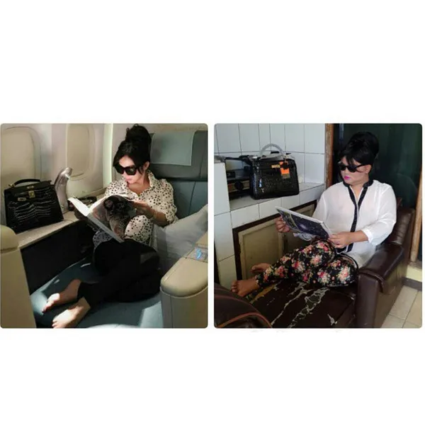 Allan parodikan gaya Syahrini yang sedang duduk manis di private jet/©instagram.com/allanwangsa