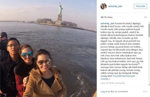 Ashanty marah karena haters terus membully Aurel dan Azriel dengan kata-kata kasar/©instagram.com/ashanty_ash