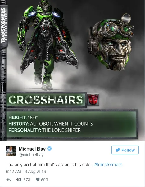Autobots yang akan kembali tahun depan adalah Crosshairs/©twitter.com/michaelbay
