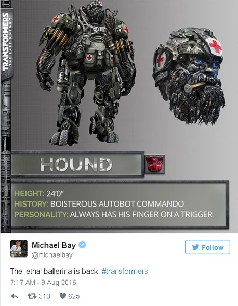 Hound akan bergabung bersama Crosshairs sebagai paramedis/©twitter.com/michaelbay