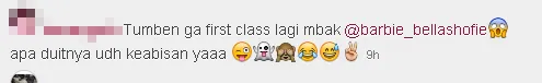 Sindiran haters Bella yang menanyakan mengapa ia tak naik first class/©instagram.com/barbie_bellashofie