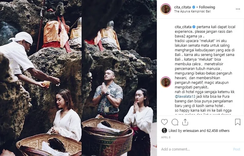 Cita Citata ikuti upacara Melukat. (credit: Instagram.com/cita_citata)