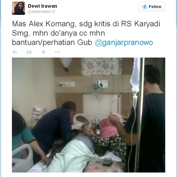 Foto Alex Komang yang terbaring tak berdaya di Semarang/©twitter.com/dewiirawan13