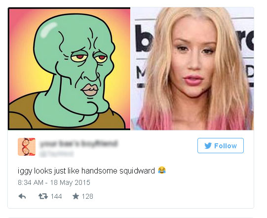 Netizen berpendapat penampilan baru Iggy mirip dengan Squidward Tentacles © Twitter