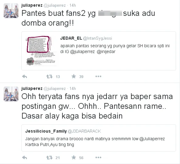 Jupe tak dapat menahan emosinya kala dituding yang macam-macam oleh fans Ayu dan Jedar/©twitter.com/juliaperrez
