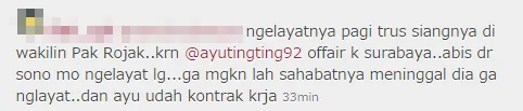 Salah satu follower yang membela mengapa Ayu tak hadir di pemakaman Olga Syahputra/©instagram.com/ayutingting92
