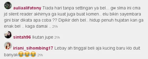 Komentar follower Bella yang menuduhnya bikin berita settingan dan meniru aksi Jupe/©instagram.com/barbie_bellashofie