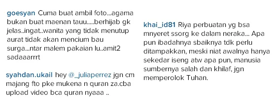 Komentar-komentar pedas di IG Jupe/©instagram.com/©_juliaperrez