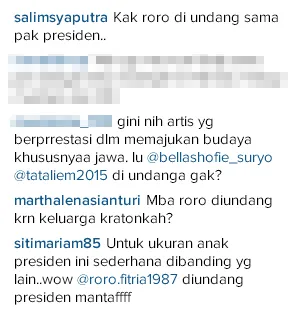 Pujian dan komentar para followers Roro di Instagram/©instagram.com/roro.fitria1987
