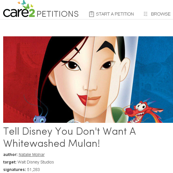 Petisi penolakan Mulan versi Amerika/©thepetitionsite.com