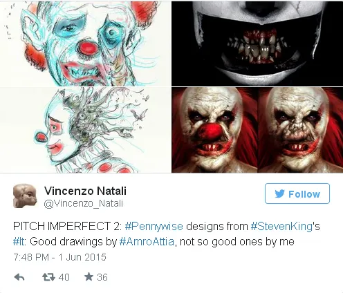 Wajah Pennywise yang jadi makin menyeramkan/©instagram.com/Vincenzo Natali