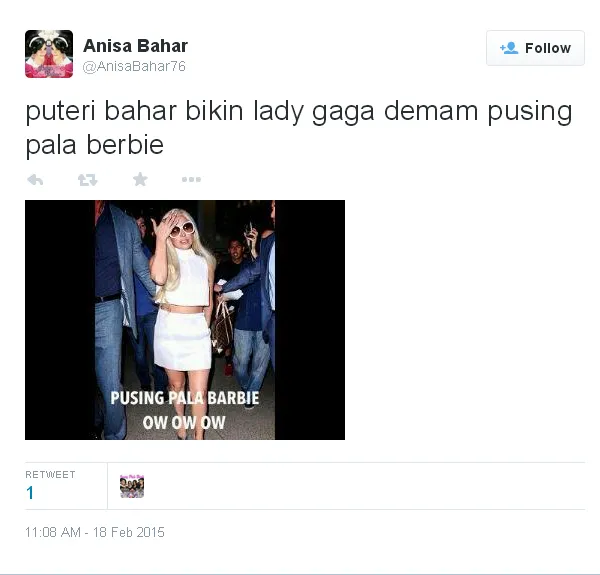 Lady Gaga yang demam Pusing Pala Barbie/©twitter.com/AnnisaBahar