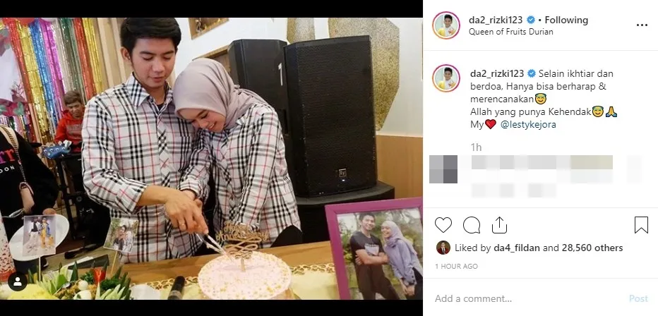 Rizky DA dan Lesti rayakan anniversary ke-4. (credit: Instagram.com/da2_rizki123)