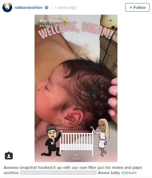 Dream sudah punya Instagram dan filter Snapchat sendiri/©instagram.com/robkardashian