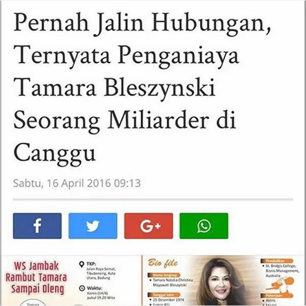 Tamara Bleszynski marah disebut punya hubungan asmara dengan WS/©instagram.com/tamarablezynskiofficial