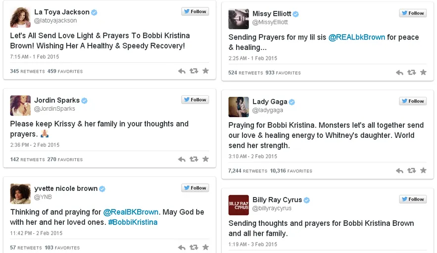 tweet seleb yang mendoakan kesembuhan Bobbi Kristina/©eonline.com