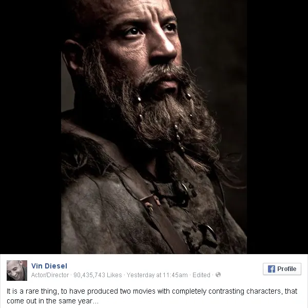 Vin Diesel nampak berbeda dalam karakternya kali ini/©facebook.com/VinDiesel