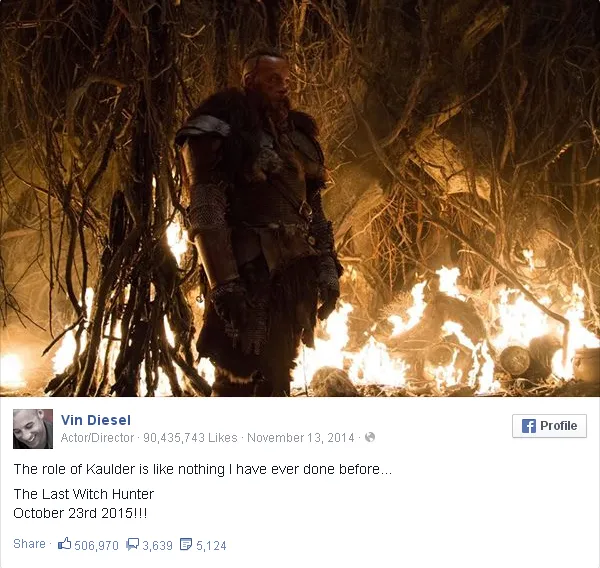 Vin Diesel sebagai Kaulder/©facebook.com/VinDiesel