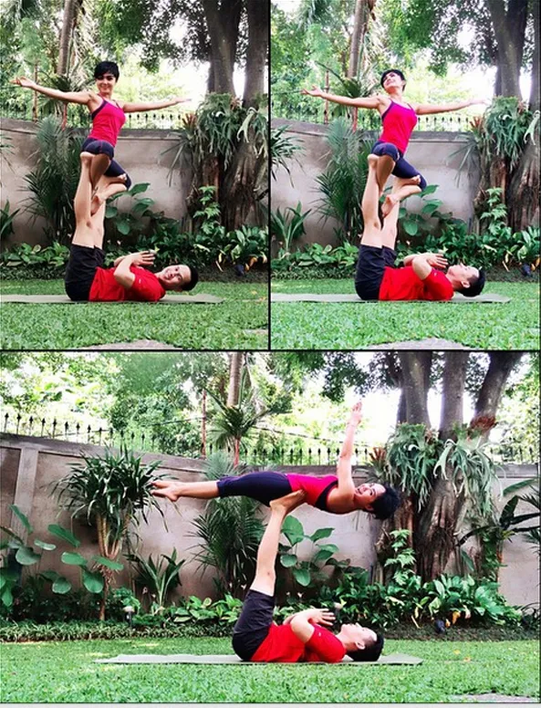 Yuni Shara sedang melakukan Acroyoga bersama Fajar Putra / ©instagram.com/yunishara36