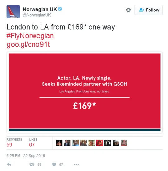 Meski terkesan agak sensitif, iklan maskapai ini sukses berbuah feedback positif dari masyarakat © twitter.com/NorwegianUK
