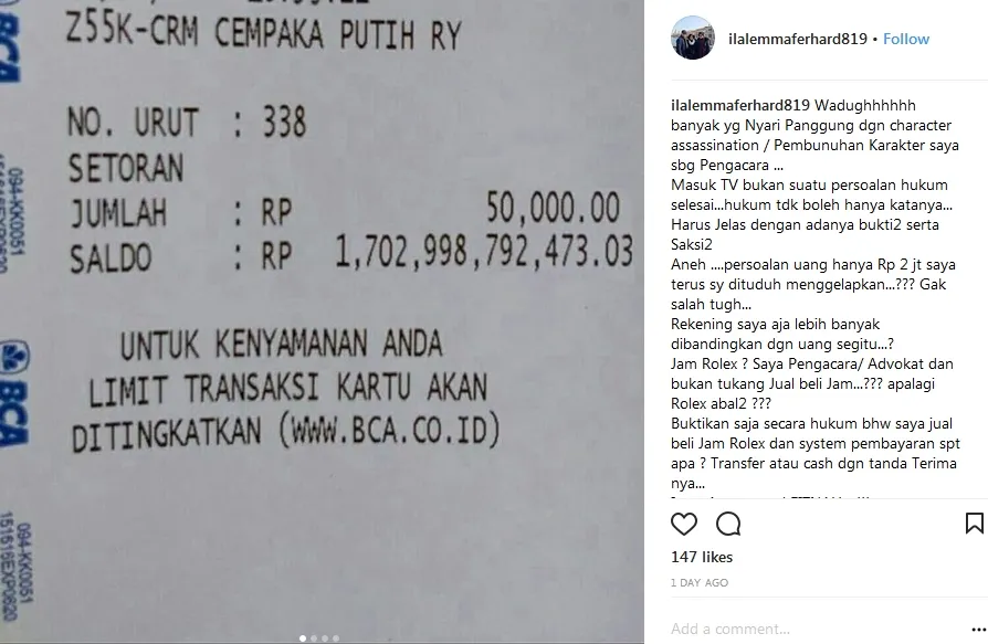 Ilal Ferhard bantah lakukan penipuan ©instagram
