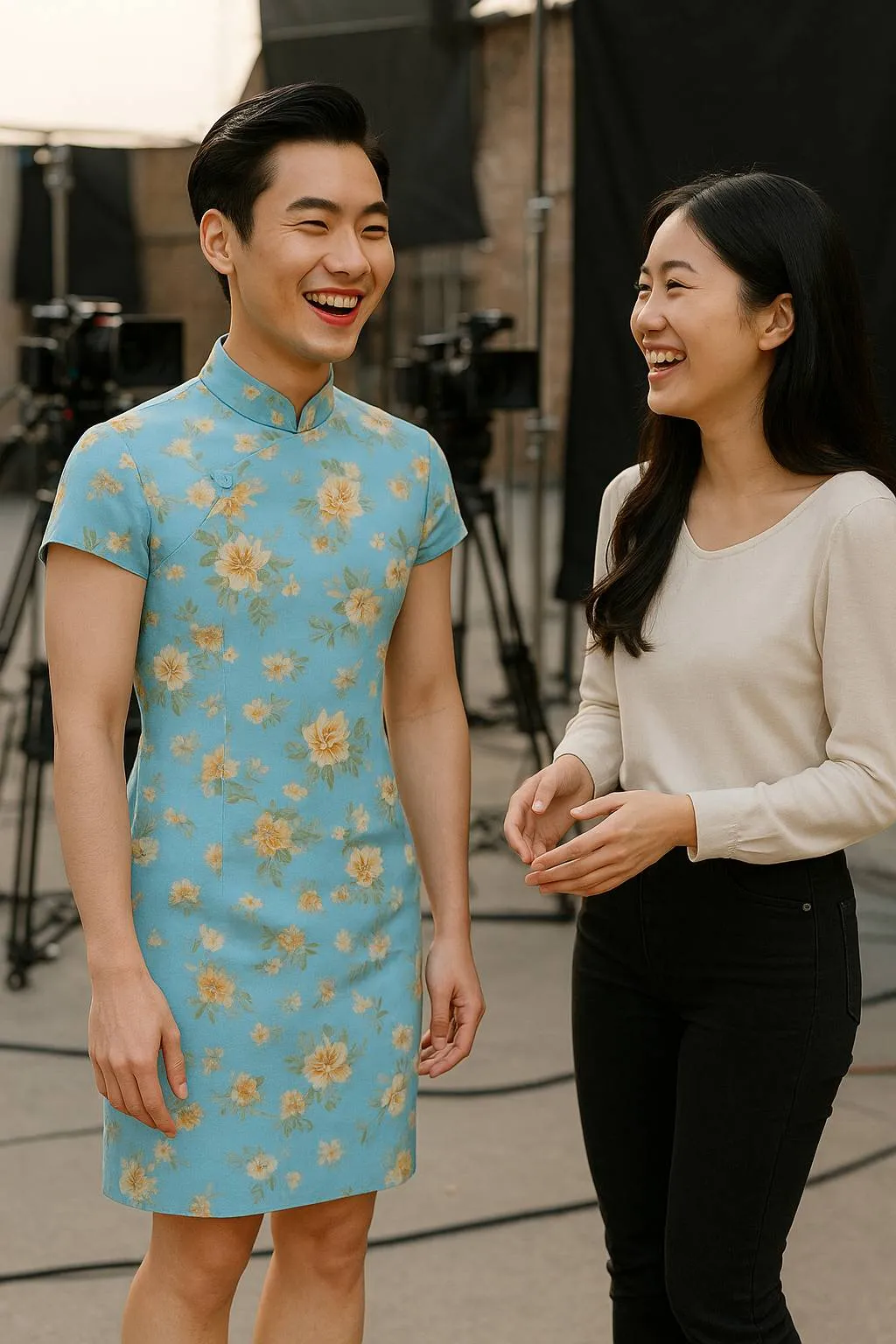 Ilustrasi pria melambai - created by AI