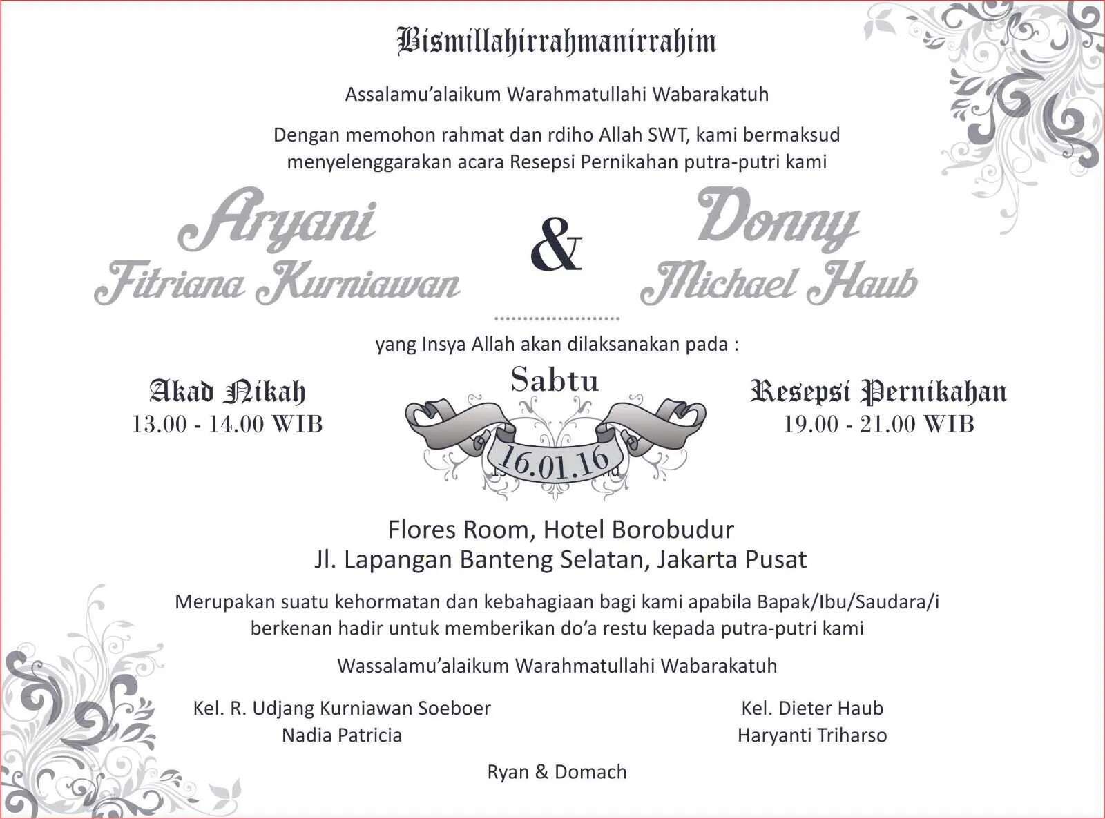 Undangan perkawinan Aryani Fitriana dan Donny Michael. ©Hanfei Hung