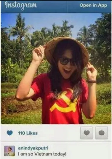 Anindya Putri dengan kaos palu arit. ©instagram.com/anindyakputri