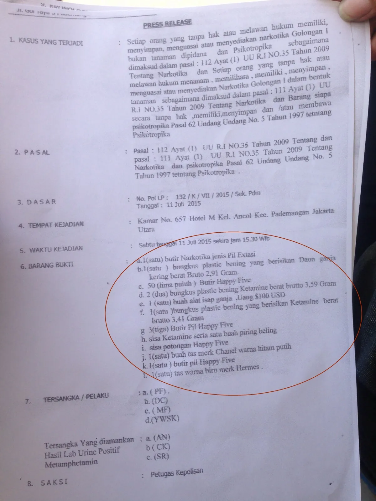 Press release penangkapan Vitalia Sesha