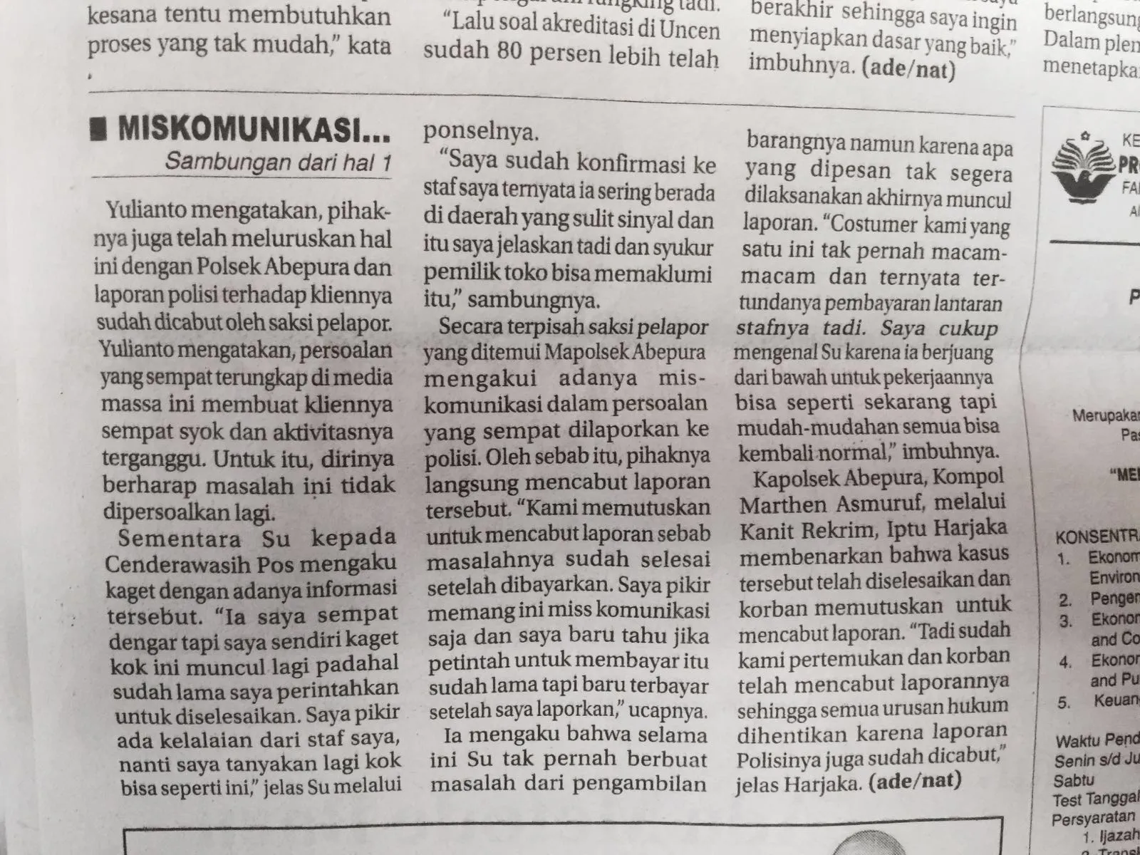 Lanjutan berita Suryono. ©Cenderawasih Pos