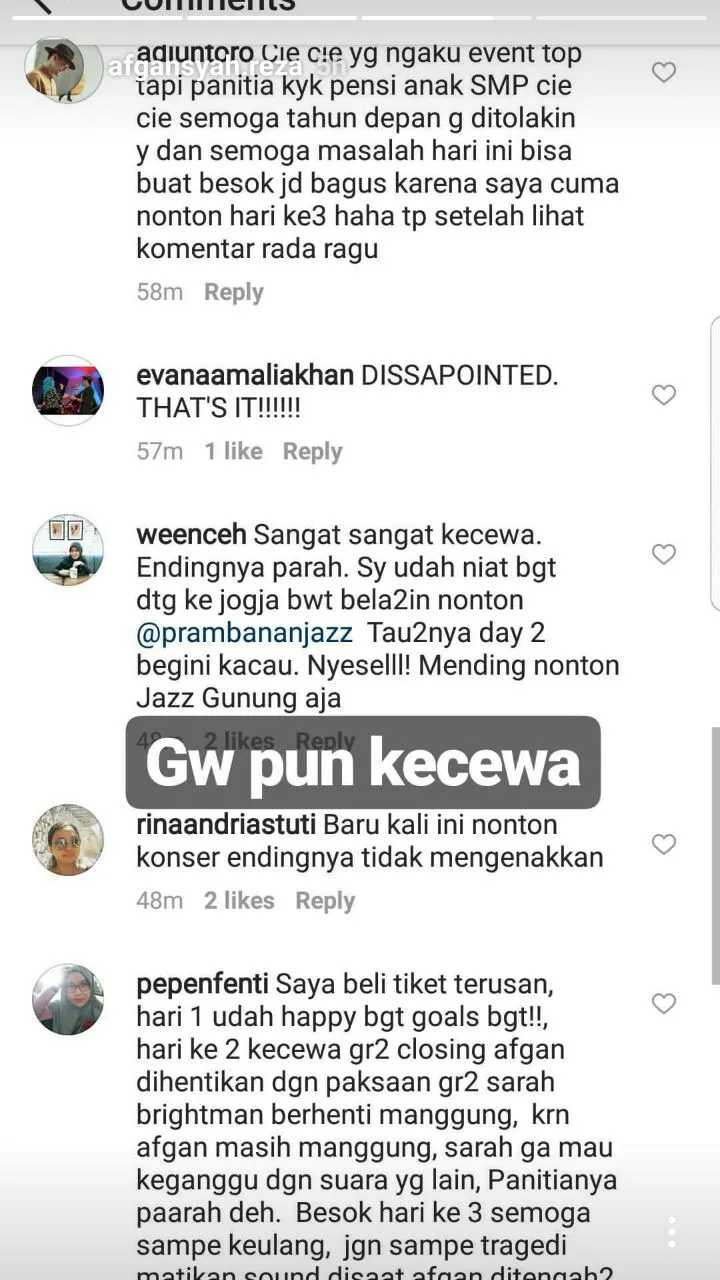 Afgan sempat ungkap kekecewaannya di Instastory @ Instagram.com/afgansyahreza