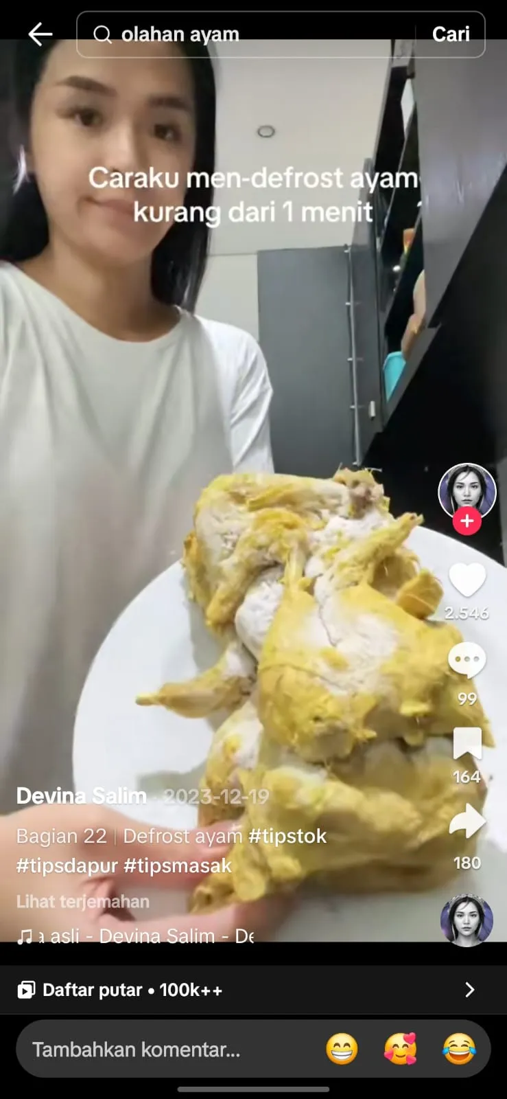 Cara Mencairkan Ayam Beku (Credit: Tiktok/@devinasalim13)
